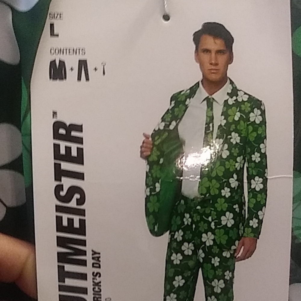 Complete St Patrick's Day suit with floral arrange
